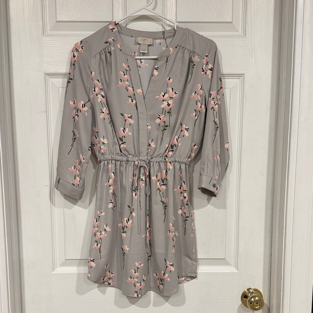 LOFT Gray and Pink Floral Dress
